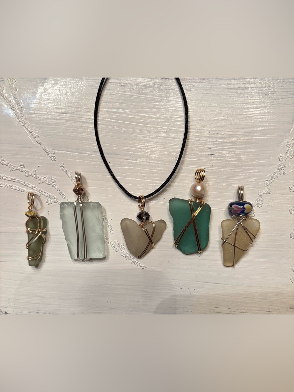 Handcrafted Sea Glass Heart Pendant Necklace in Light Seafoam and Teal